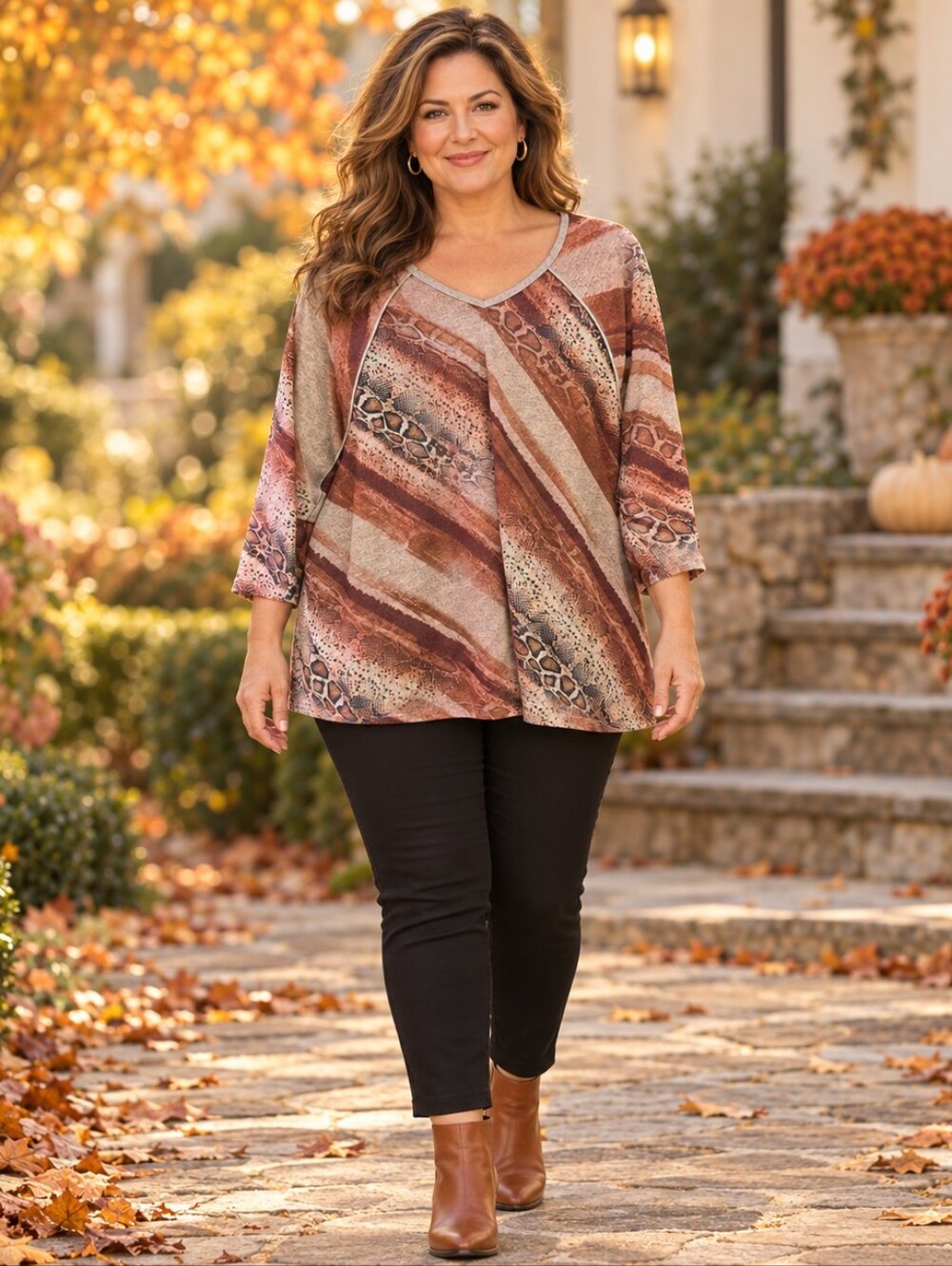 Leo & Nicole Rust Mixed Animal Print Tunic Top Size 2X